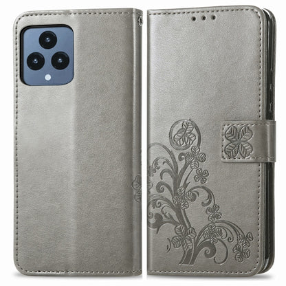For T-Mobile REVVL 6 5G Four-leaf Clasp Embossed Buckle Leather Phone Case(Gray) - More Brand by buy2fix | Online Shopping UK | buy2fix