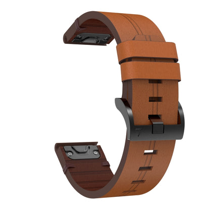 For Garmin Fenix 7X 26mm Leather Steel Buckle Watch Band(Brown) - Watch Bands by buy2fix | Online Shopping UK | buy2fix