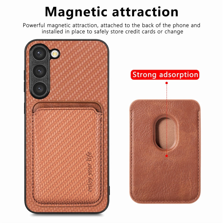For Samsung Galaxy S23+ 5G Carbon Fiber Leather Card Magsafe Case(Brown) - Galaxy S23+ 5G Cases by buy2fix | Online Shopping UK | buy2fix
