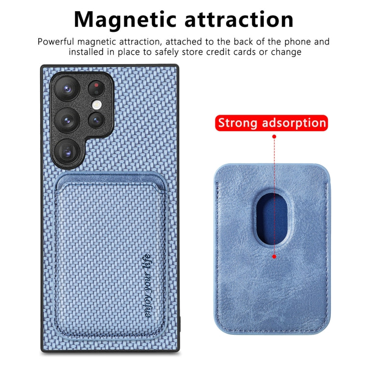 For Samsung Galaxy S23 Ultra 5G Carbon Fiber Leather Card Magsafe Case(Blue) - Galaxy S23 Ultra 5G Cases by buy2fix | Online Shopping UK | buy2fix