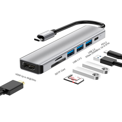 ENKAY Hat-Prince 7 in 1 Type-C to 4K HDMI Docking Station Adapter PD Quick Charge Hub SD/TF Card Reader - USB HUB by ENKAY | Online Shopping UK | buy2fix