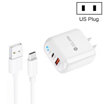 PD04 Type-C + USB Mobile Phone Charger with USB to Type-C Cable, US Plug(White) -  by buy2fix | Online Shopping UK | buy2fix