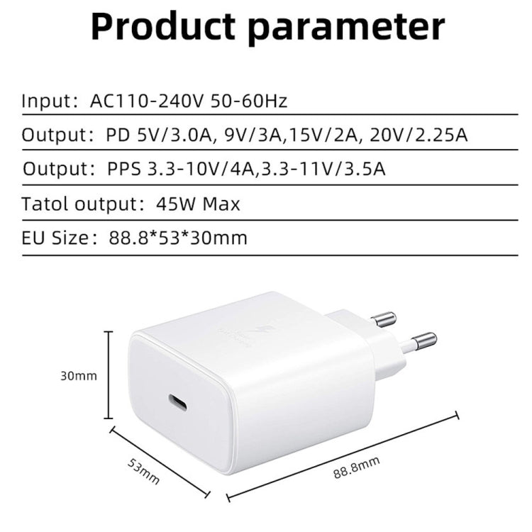 M135 45W USB-C / Type-C Port Fast Charger with 5A Type-C to Type-C Cable, EU Plug(White) -  by buy2fix | Online Shopping UK | buy2fix