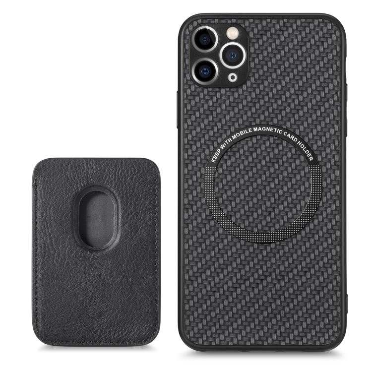 For iPhone 11 Carbon Fiber Leather Card Magsafe Magnetic Phone Case(Black) - iPhone 11 Pro Cases by buy2fix | Online Shopping UK | buy2fix