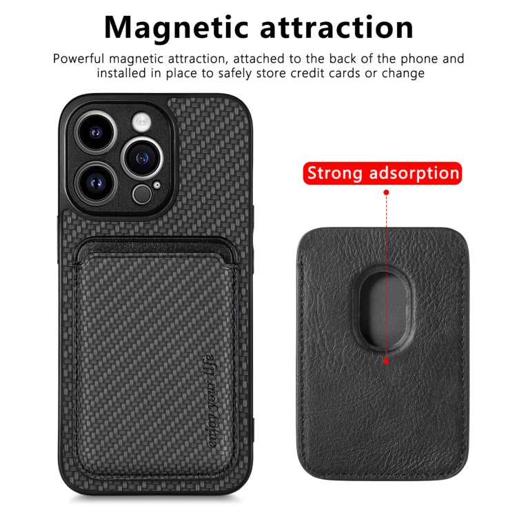 For iPhone 13 Pro Max Carbon Fiber Leather Card Magsafe Magnetic Phone Case(Black) - iPhone 13 Pro Max Cases by buy2fix | Online Shopping UK | buy2fix