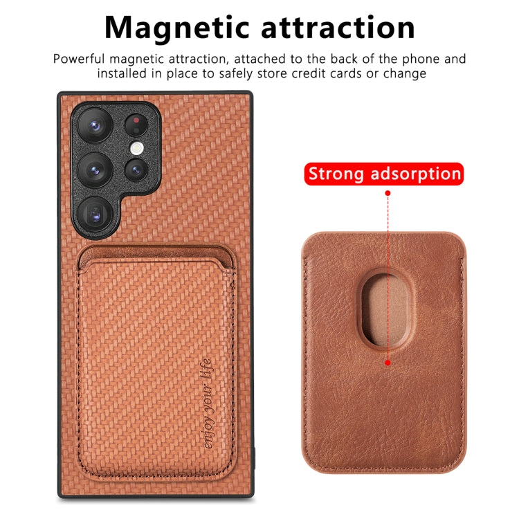 For Samsung Galaxy S22 5G Carbon Fiber Leather Card Magsafe Magnetic Phone Case(Brown) - Galaxy S22 5G Cases by buy2fix | Online Shopping UK | buy2fix