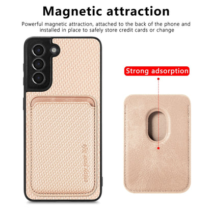 For Samsung Galaxy S21+ 5G Carbon Fiber Leather Card Magsafe Magnetic Phone Case(Khaki) - Galaxy S21+ 5G Cases by buy2fix | Online Shopping UK | buy2fix