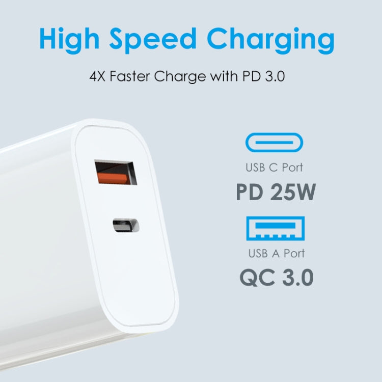 NORTHJO NOPD2502 PD 25W USB-C/Type-C + QC 3.0 USB Dual Ports Fast Charger, Plug Type:US Plug(White) - USB Charger by NORTHJO | Online Shopping UK | buy2fix