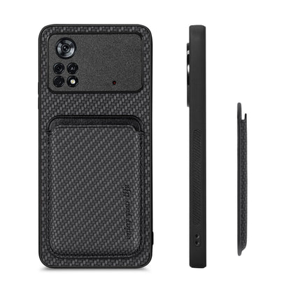 For Xiaomi Poco X4 Pro 5G Carbon Fiber Leather Card Magsafe Magnetic Phone Case(Black) - Poco X4 Pro 5G Cases by buy2fix | Online Shopping UK | buy2fix