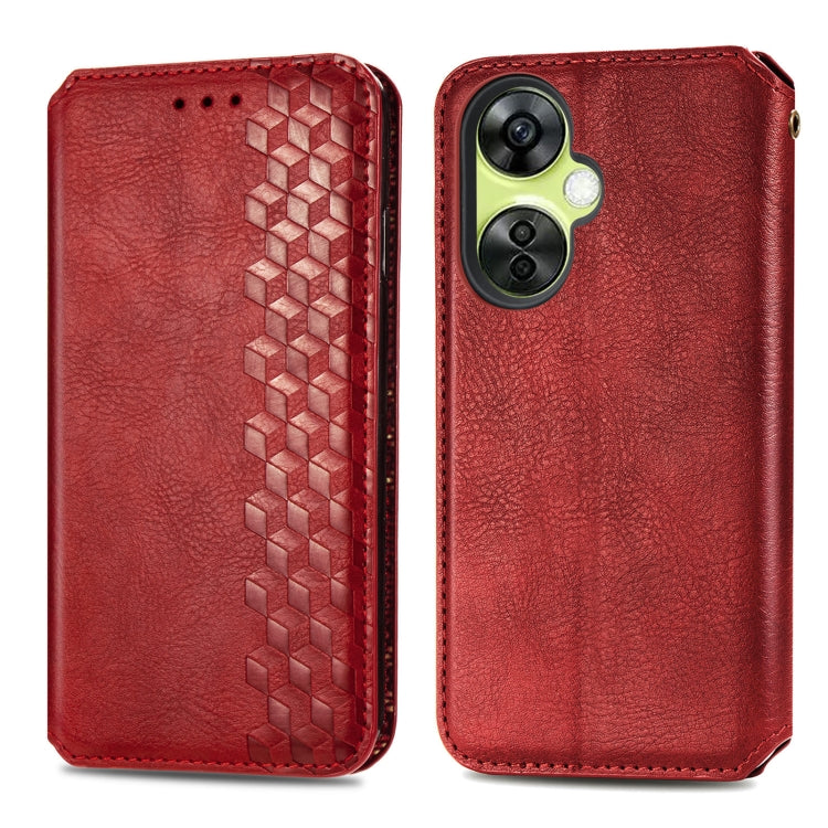 For OnePlus Nord CE 3 Lite Cubic Grid Pressed Magnetic Leather Phone Case(Red) - OnePlus Cases by buy2fix | Online Shopping UK | buy2fix