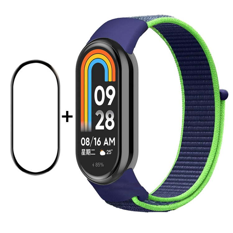 For Xiaomi Mi Band 8 ENKAY Hat-Prince 2 in 1 Set Full Coverage Screen Protector + Nylon Loop Watch Band(Blue+Green) - Watch Bands by ENKAY | Online Shopping UK | buy2fix