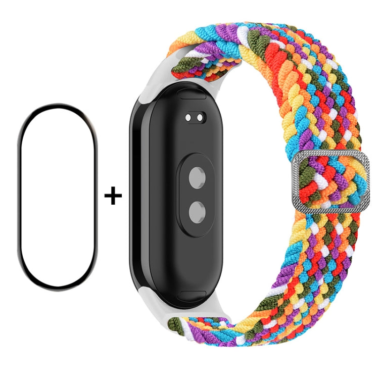 For Xiaomi Mi Band 8 ENKAY Hat-Prince 2 in 1 Set Full Coverage Screen Protector + Elastic Braided Nylon Watch Band(Rainbow) - Watch Bands by ENKAY | Online Shopping UK | buy2fix