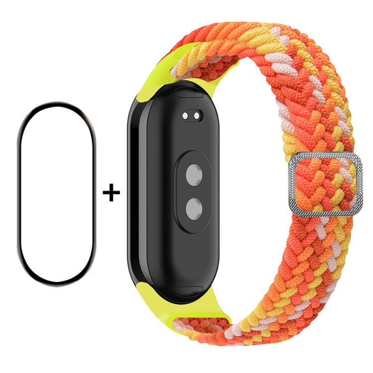 For Xiaomi Mi Band 8 ENKAY Hat-Prince 2 in 1 Set Full Coverage Screen Protector + Elastic Braided Nylon Watch Band(Colorful Orange) - Watch Bands by ENKAY | Online Shopping UK | buy2fix