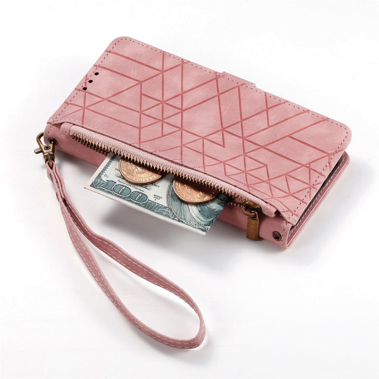 For Google Pixel 8 Geometric Zipper Wallet Side Buckle Leather Phone Case(Pink) - Google Cases by buy2fix | Online Shopping UK | buy2fix