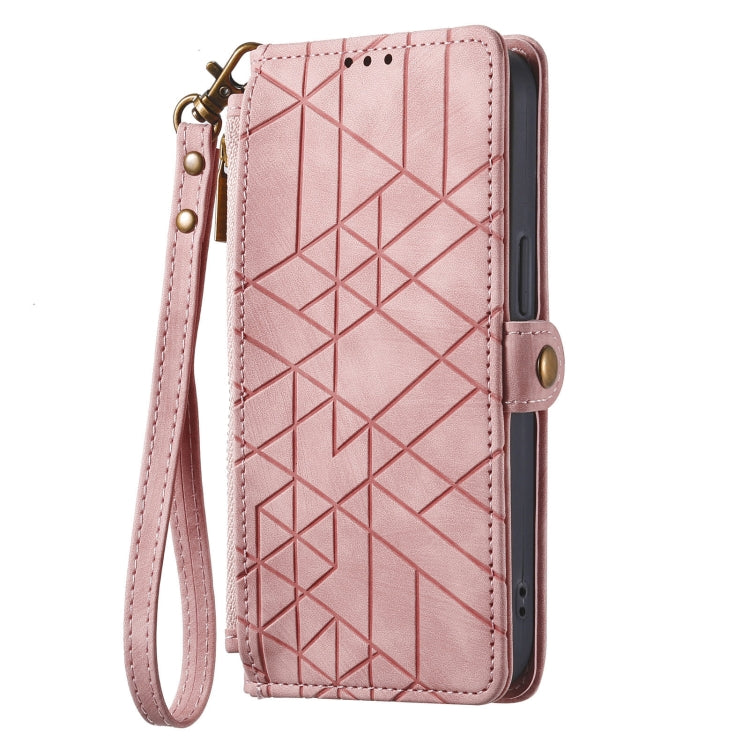 For Google Pixel 6A Geometric Zipper Wallet Side Buckle Leather Phone Case(Pink) - Google Cases by buy2fix | Online Shopping UK | buy2fix