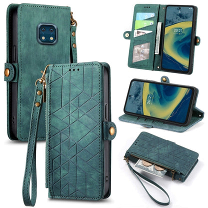 For Nokia XR20 Geometric Zipper Wallet Side Buckle Leather Phone Case(Green) - Nokia Cases by buy2fix | Online Shopping UK | buy2fix