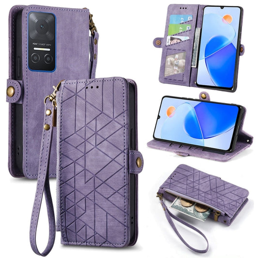 For Honor Play6T Geometric Zipper Wallet Side Buckle Leather Phone Case(Purple) - Honor Cases by buy2fix | Online Shopping UK | buy2fix