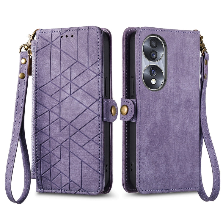 For Honor 70 Pro Geometric Zipper Wallet Side Buckle Leather Phone Case(Purple) - Honor Cases by buy2fix | Online Shopping UK | buy2fix