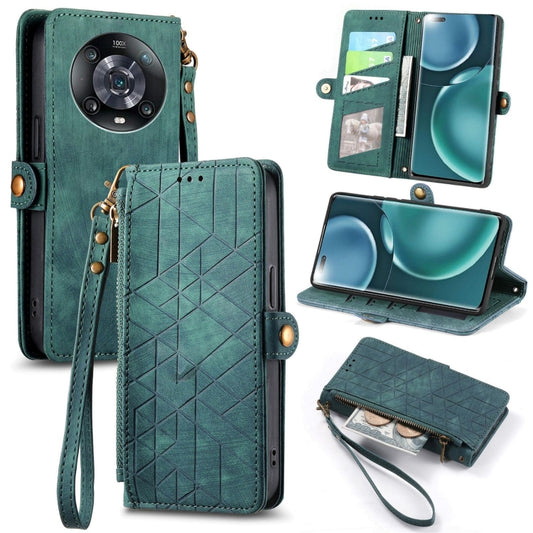 For Honor Magic4 Geometric Zipper Wallet Side Buckle Leather Phone Case(Green) - Honor Cases by buy2fix | Online Shopping UK | buy2fix