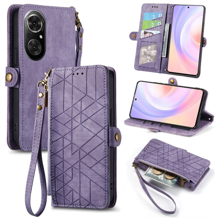 For Honor 50 SE Geometric Zipper Wallet Side Buckle Leather Phone Case(Purple) - Honor Cases by buy2fix | Online Shopping UK | buy2fix