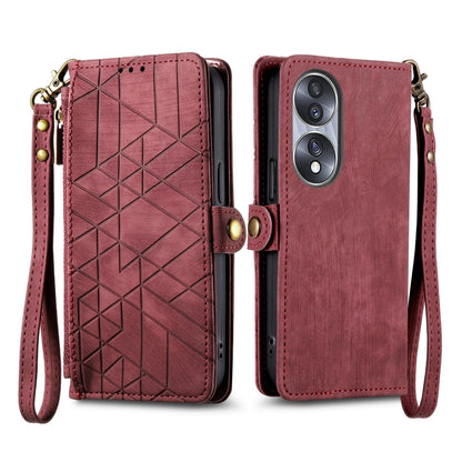 For Honor 50 Pro Geometric Zipper Wallet Side Buckle Leather Phone Case(Red) - Honor Cases by buy2fix | Online Shopping UK | buy2fix