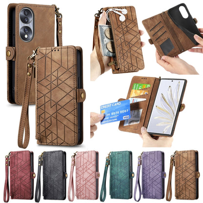 For Honor X7A Geometric Zipper Wallet Side Buckle Leather Phone Case(Green) - Honor Cases by buy2fix | Online Shopping UK | buy2fix