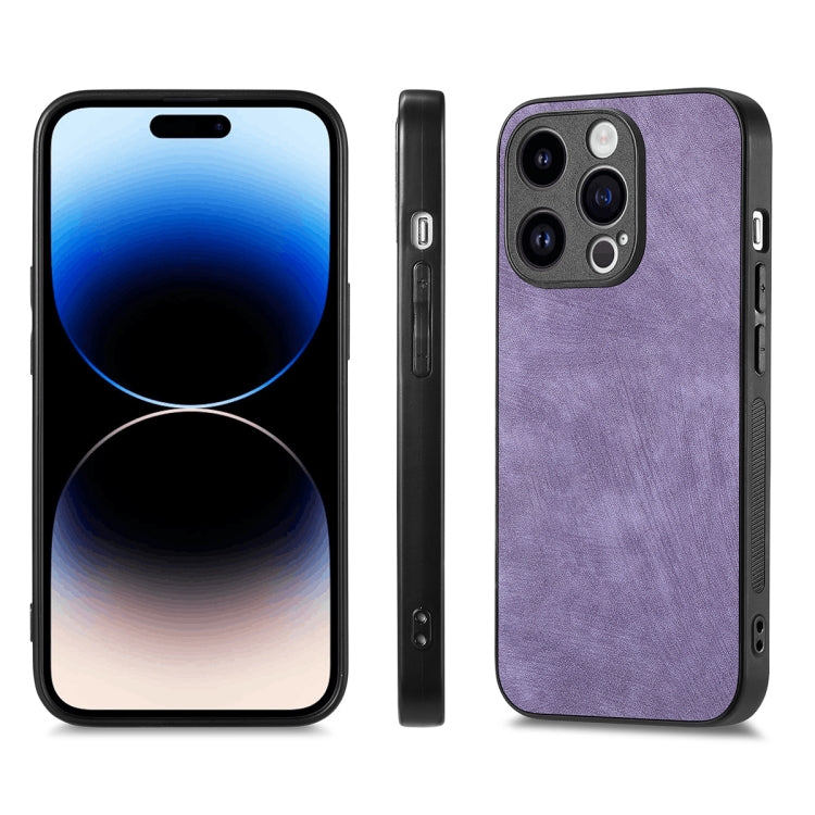 For iPhone 15 Pro Max ENKAY Retro Leather Skin PC Phone Case with High Aluminum-silicon Glass Film(Purple) - iPhone 15 Pro Max Cases by ENKAY | Online Shopping UK | buy2fix