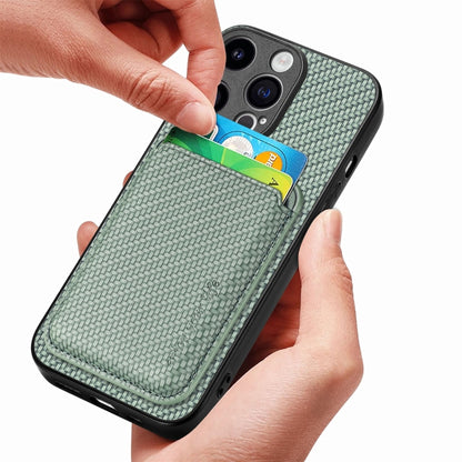 For iPhone 15 Pro Max Carbon Fiber Leather Card Magsafe Phone Case(Green) - iPhone 15 Pro Max Cases by buy2fix | Online Shopping UK | buy2fix