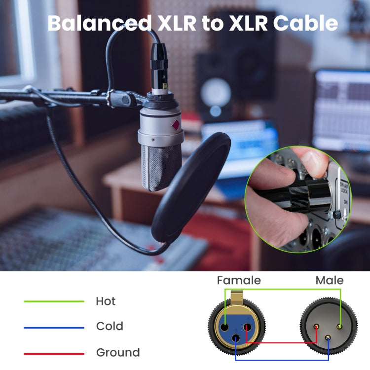 JUNSUNMAY XLR Male to Female Mic Cord 3 Pin Audio Cable Balanced Shielded Cable, Length:3m - Microphone Audio Cable & Connector by JUNSUNMAY | Online Shopping UK | buy2fix