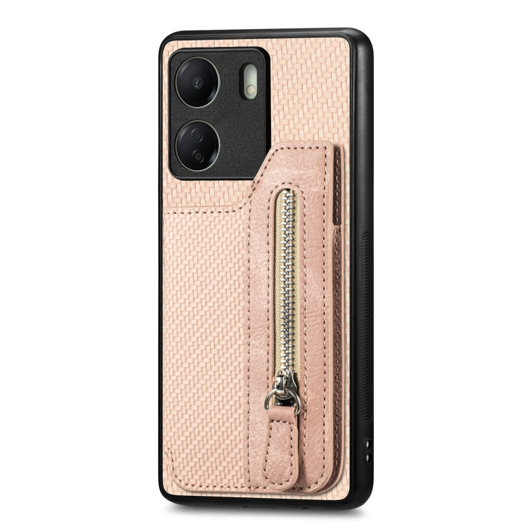 For Xiaomi  Redmi 13C Carbon Fiber Flip Zipper Wallet Phone Case(Apricot) - 13C Cases by buy2fix | Online Shopping UK | buy2fix