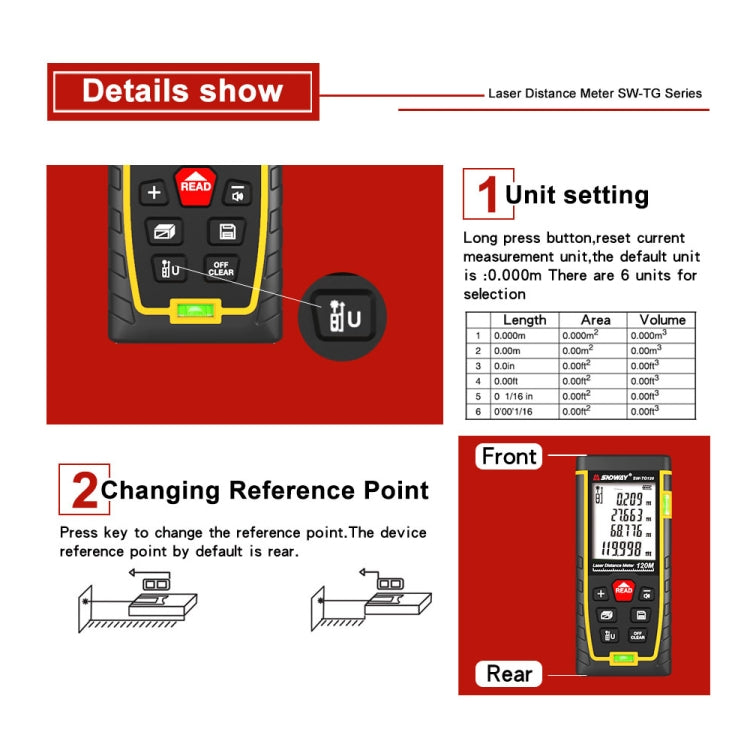 SNDWAY Double Horizontal bubble Rangefinder Laser Distance Meter Range Hand Tool Device SW-TG120 - Consumer Electronics by SNDWAY | Online Shopping UK | buy2fix