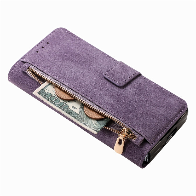 For Samsung Galaxy Z Fold4 Retro MagSafe Magnetic Zipper Wallet Leather Phone Case(Purple) - Galaxy Z Fold4 5G Cases by buy2fix | Online Shopping UK | buy2fix