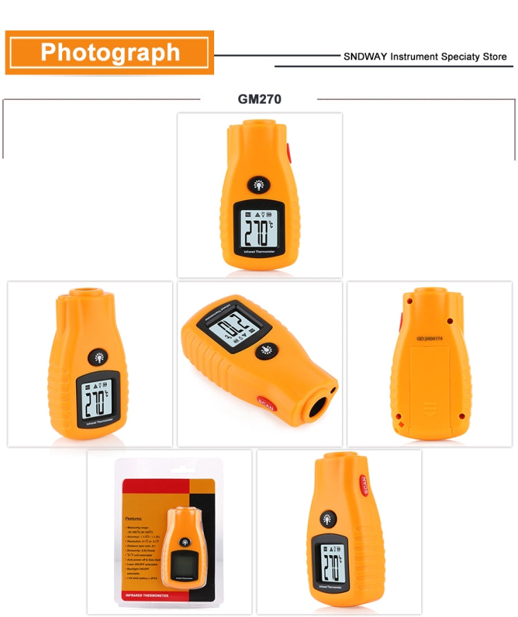 GM270 Digital Non-Contact IR Infrared Laser Temperature Thermometer - Consumer Electronics by buy2fix | Online Shopping UK | buy2fix