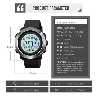 SKMEI 1511 Simple Bluetooth Men Smart Waterproof Compass Adult Smart Watch(Steel Shell Black) - Sport Watches by SKMEI | Online Shopping UK | buy2fix