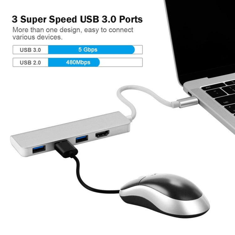 USB-C Hub, Type-C Adapter To HDMI,3 USB 3.0, Portable Aluminum USB C Dongle For MacBook Pro 2018/2017/2016 Chromebook Pixel, DELL XPS13 - Computer & Networking by buy2fix | Online Shopping UK | buy2fix