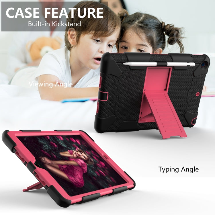 For iPad 10.2 Shockproof Two-Color Silicone Protection Case with Holder & Pen Slot(Black+Hot Pink) - iPad 10.2 Cases by buy2fix | Online Shopping UK | buy2fix