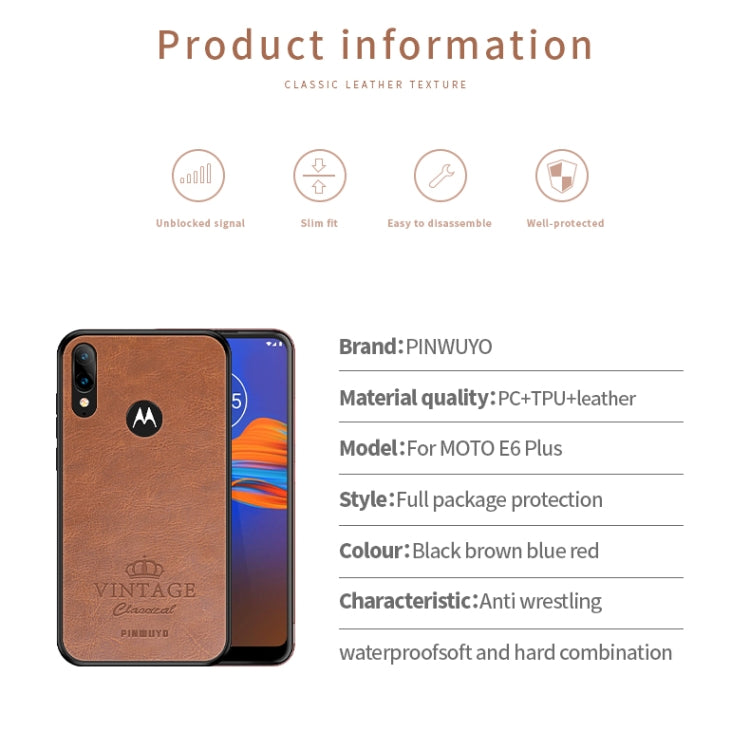 For MOTO E6 plus PINWUYO Pin Rui Series Classical Leather, PC + TPU + PU Leather Waterproof And Anti-fall All-inclusive Protective Shell(Brown) - Motorola Cases by PINWUYO | Online Shopping UK | buy2fix