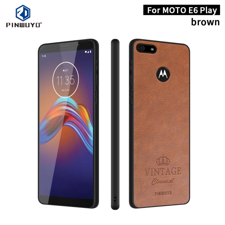 For MOTO E6 play PINWUYO Pin Rui Series Classical Leather, PC + TPU + PU Leather Waterproof And Anti-fall All-inclusive Protective Shell(Brown) - Motorola Cases by PINWUYO | Online Shopping UK | buy2fix