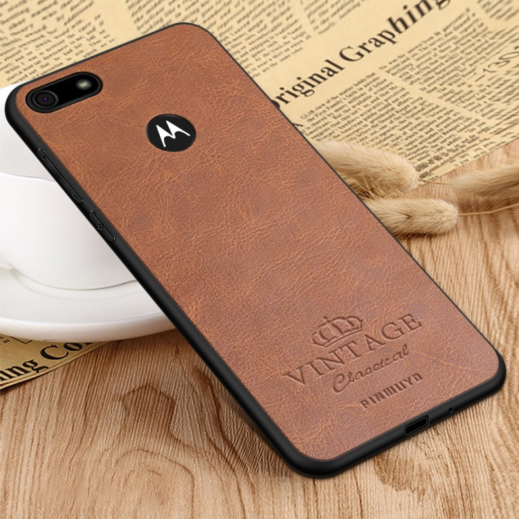 For MOTO E6 play PINWUYO Pin Rui Series Classical Leather, PC + TPU + PU Leather Waterproof And Anti-fall All-inclusive Protective Shell(Brown) - Motorola Cases by PINWUYO | Online Shopping UK | buy2fix