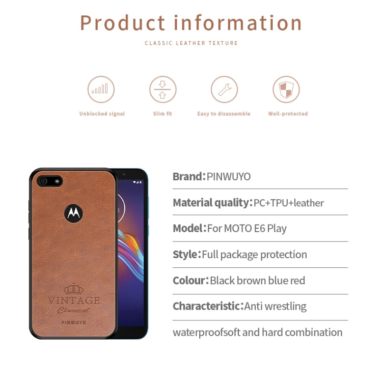 For MOTO E6 play PINWUYO Pin Rui Series Classical Leather, PC + TPU + PU Leather Waterproof And Anti-fall All-inclusive Protective Shell(Brown) - Motorola Cases by PINWUYO | Online Shopping UK | buy2fix