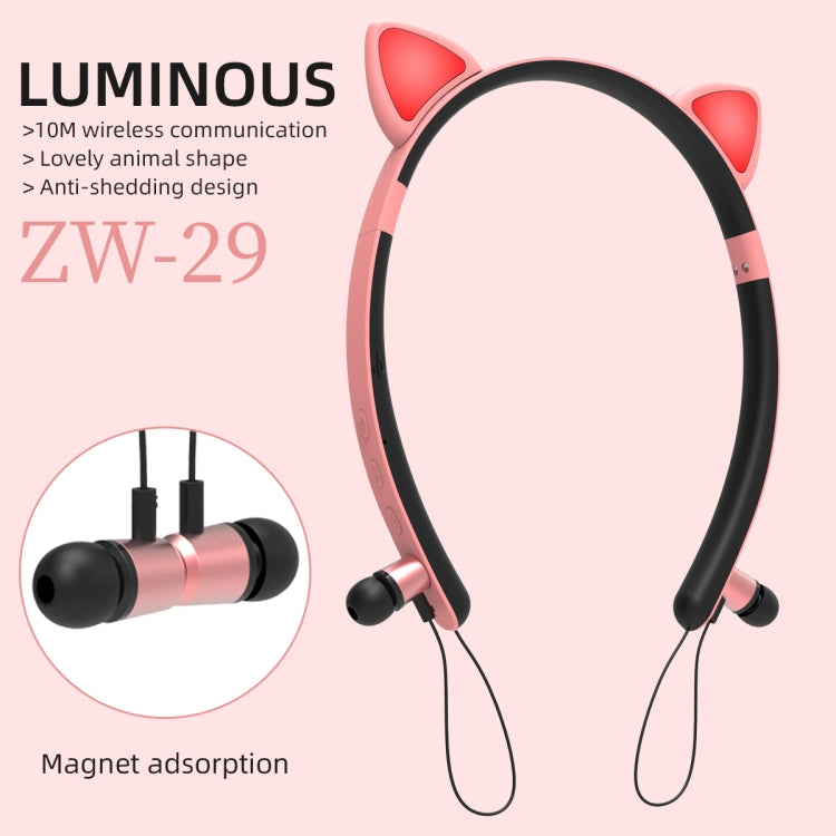 ZW29 Cat Ear Stereo Sound HIFI Fashion Outdoor Portable Sports Wireless  Bluetooth Headset with Mic & LED Light Glowing(Yellow) - Neck-mounted Earphone by buy2fix | Online Shopping UK | buy2fix