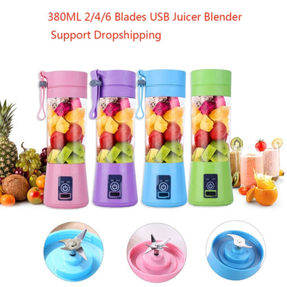 USB Rechargeable Electric Automatic Vegetable Fruit Citrus Orange Juice Maker Cup Mixer Bottle (380ML)(6 Blades Blue) - Home & Garden by buy2fix | Online Shopping UK | buy2fix