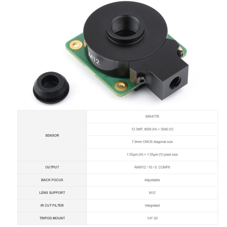 Waveshare For Raspberry Pi Camera M12 High Sensitivity Lens, 12.3MP IMX477R Sensor, 23945 - Consumer Electronics by WAVESHARE | Online Shopping UK | buy2fix