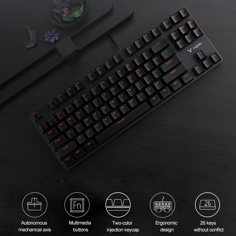 Rapoo V500 87-keys Alloy Edition Desktop Laptop Computer Game Esports Office Home Typing Metal Wired Mechanical Keyboard without Backlight,(Black Shaft) - Wired Keyboard by Rapoo | Online Shopping UK | buy2fix