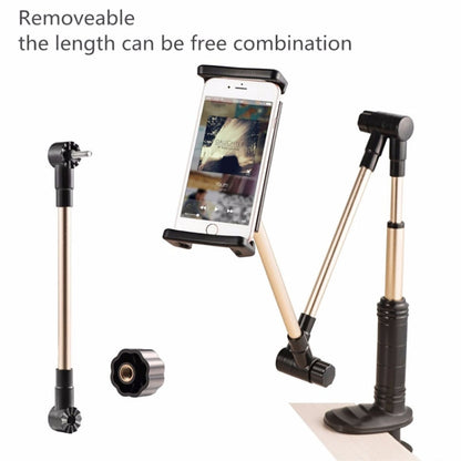 360 Degree Rotation Lazy Mount Folding Long Arm Phone Stand Holder for 4-14 Inch Tablet & Phone(Black Gold) - Lazy Bracket by buy2fix | Online Shopping UK | buy2fix