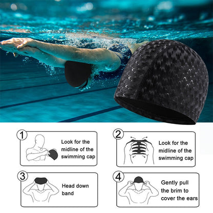 Adult Crescent PU Waterproof Comfortable Earmuff Swimming Cap(Black) - Swimming Caps by buy2fix | Online Shopping UK | buy2fix