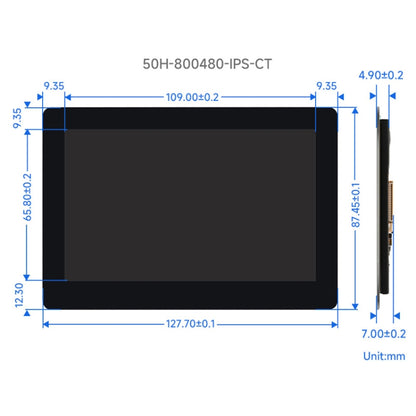 Waveshare 5 Inch DSI Display, 800 × 480 Pixel, IPS Display Panel, Style:Touch Display - LCD & LED Display Module by Waveshare | Online Shopping UK | buy2fix