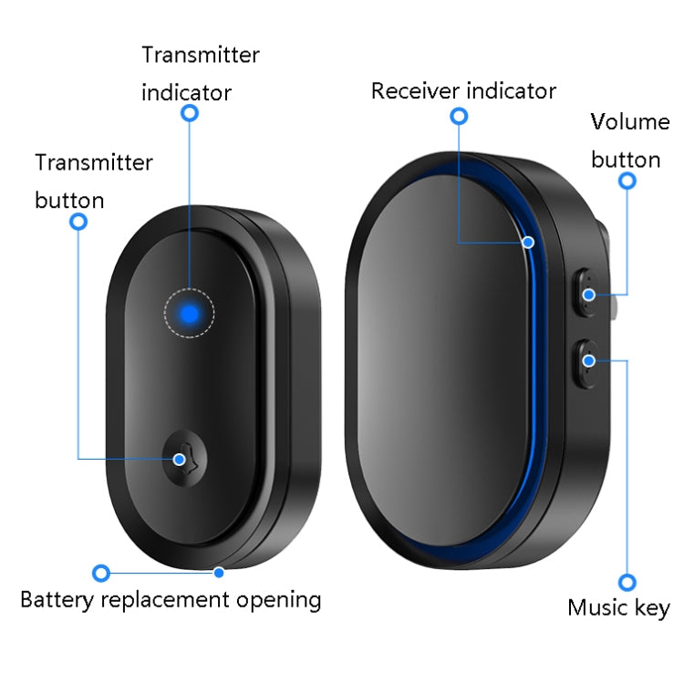 CACAZI A99 Home Smart Remote Control Doorbell Elderly Pager, Style:EU Plug(Black Gold) - Wireless Doorbell by CACAZI | Online Shopping UK | buy2fix