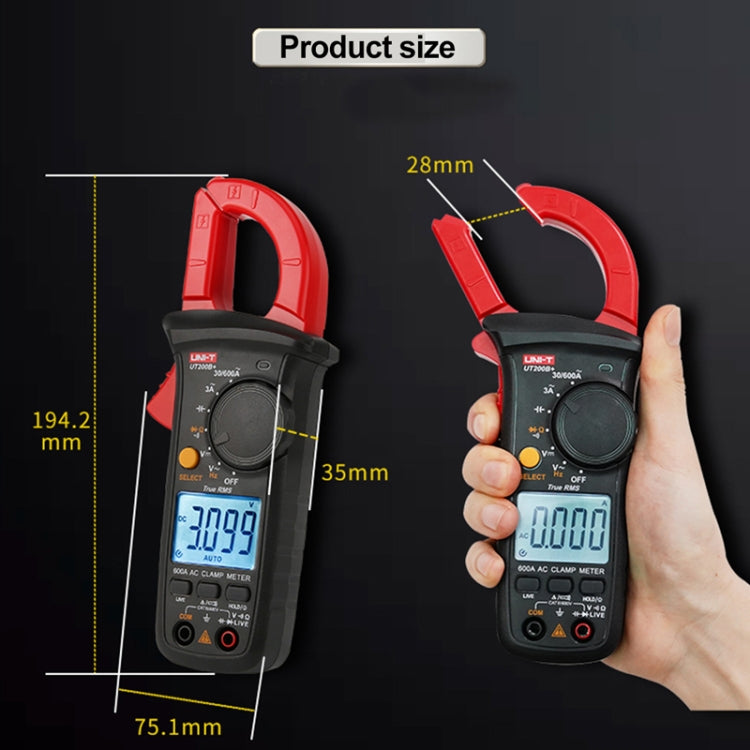 UNI-T  UT200B+ 600A  Digital Clamp Multimeter AC/DC Voltage Detector Frequency Resistance Tester - Consumer Electronics by UNI-T | Online Shopping UK | buy2fix