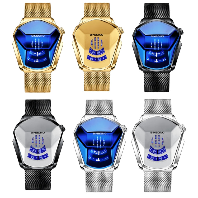 BINBOND Locomotive Concept Watch Men Live Black Technology Watch(Gold Net Belt-Full Gold-Gold Face) - Metal Strap Watches by BINBOND | Online Shopping UK | buy2fix